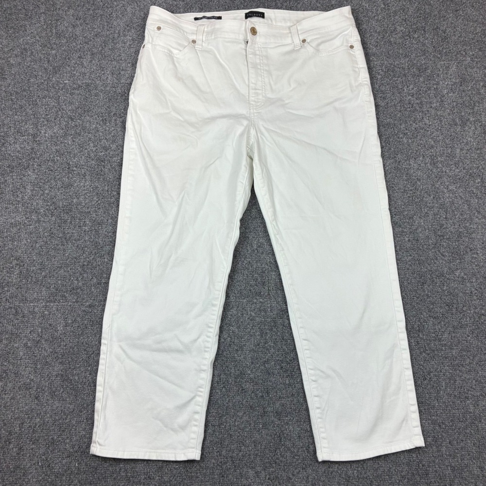 Talbots Womens Size 14 34x24 White Straight Crop Jeans Stretch Denim